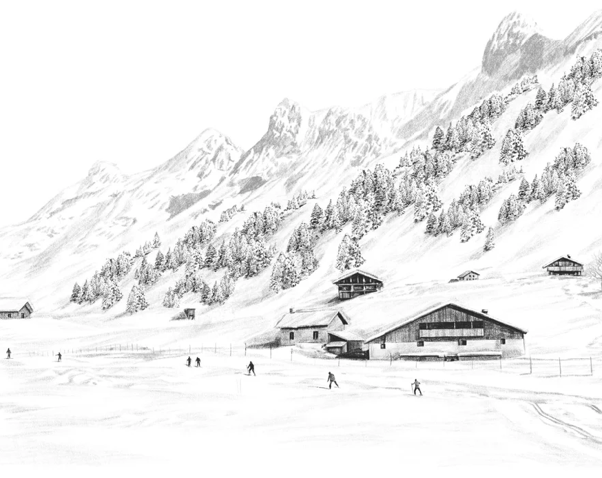 Papier peint Clusaz ski fond montagne Confins - Muralconcept