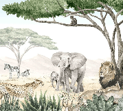 Papier peint enfant savane en peinture - Muralconcept