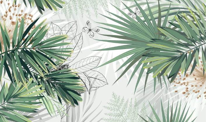 Papier peint panoramique nature green palm - Muralconcept
