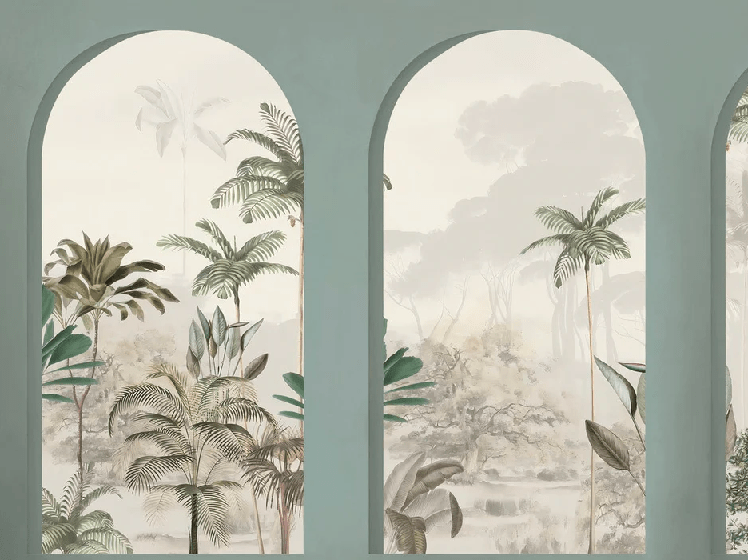 Papier peint arches luxuriantes vert - Muralconcept