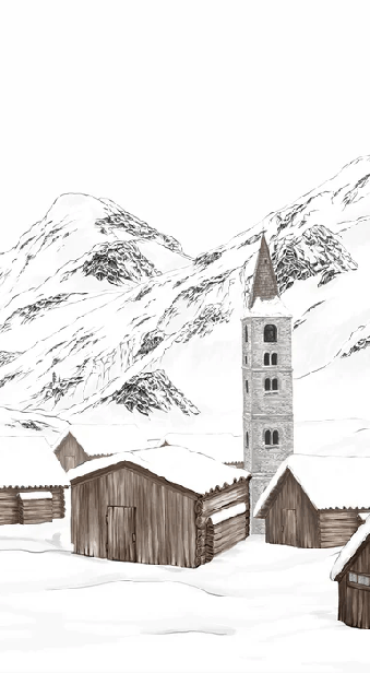 Papier peint village val d'Isère, XXL, tendance