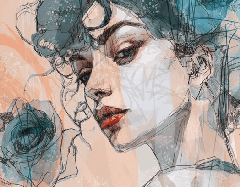 Papier peint visage féminin blue rose, XXL, tendance