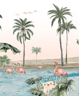 Papier peint oasis flamingo, XXL, tendance