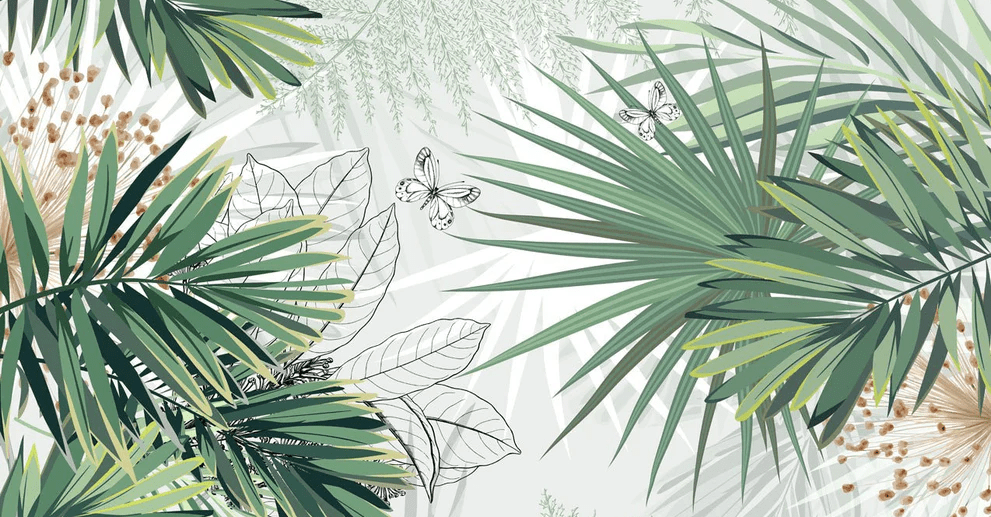 Papier peint salle de bain nature green palm, XXL, tendance