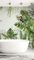 Papier peint salle de bain jungle oiseau exotique - Muralconcept