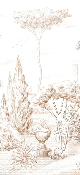 Papier peint style romain pinède sépia