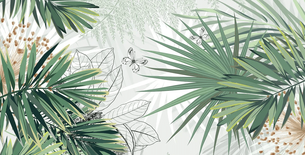 Papier peint salle de bain nature green palm