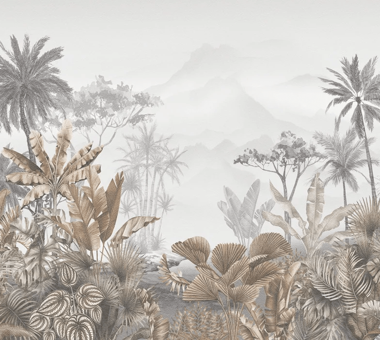 Papier peint salle de bain tendance tropical sépia