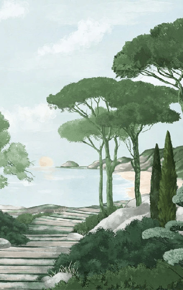 Papier peint balade dans les calanques vert - Muralconcept