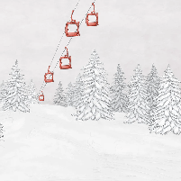 Papier peint montagne télécabine rouge - Muralconcept