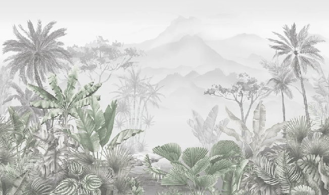 Papier peint tendance tropical vert