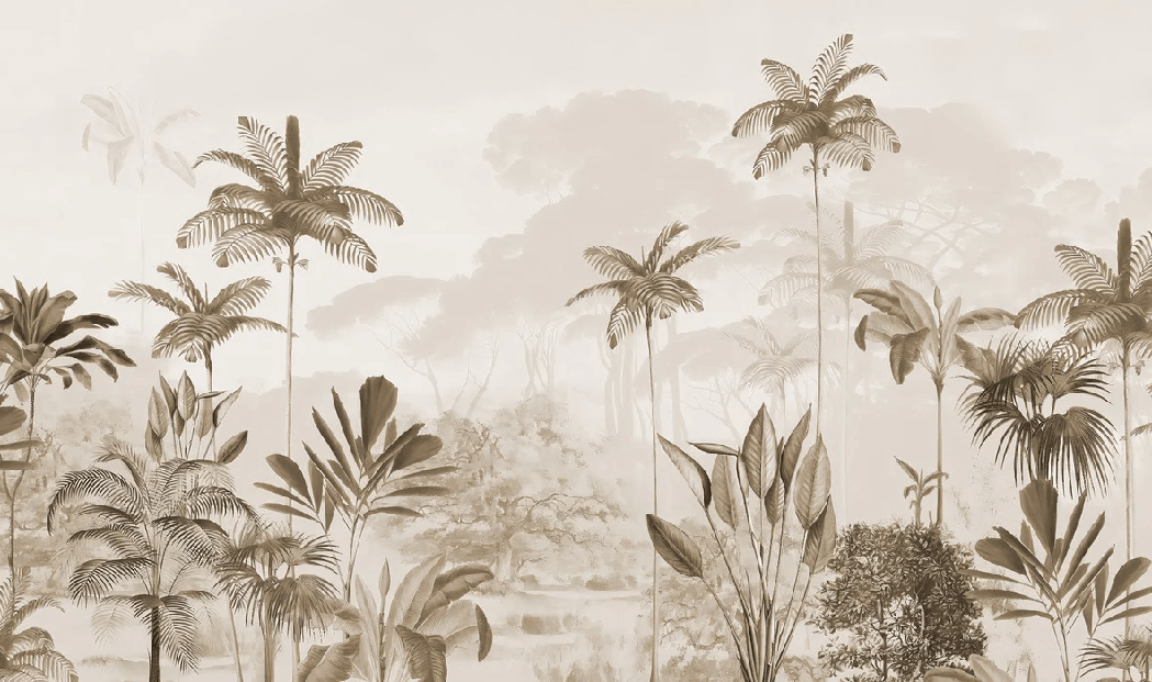 Papier peint panoramique jungle eden sépia - Muralconcept