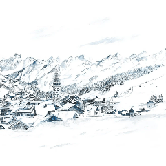 Papier peint panoramique La Clusaz en peinture - Muralconcept