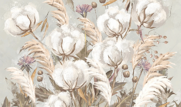 Papier peint panoramique fleur coton - Muralconcept