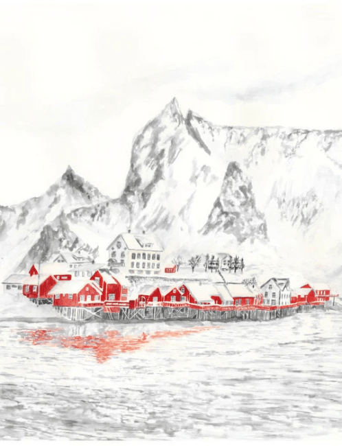 Papier peint panoramique Norvège – Fjord et village de pêcheurs - Muralconcept