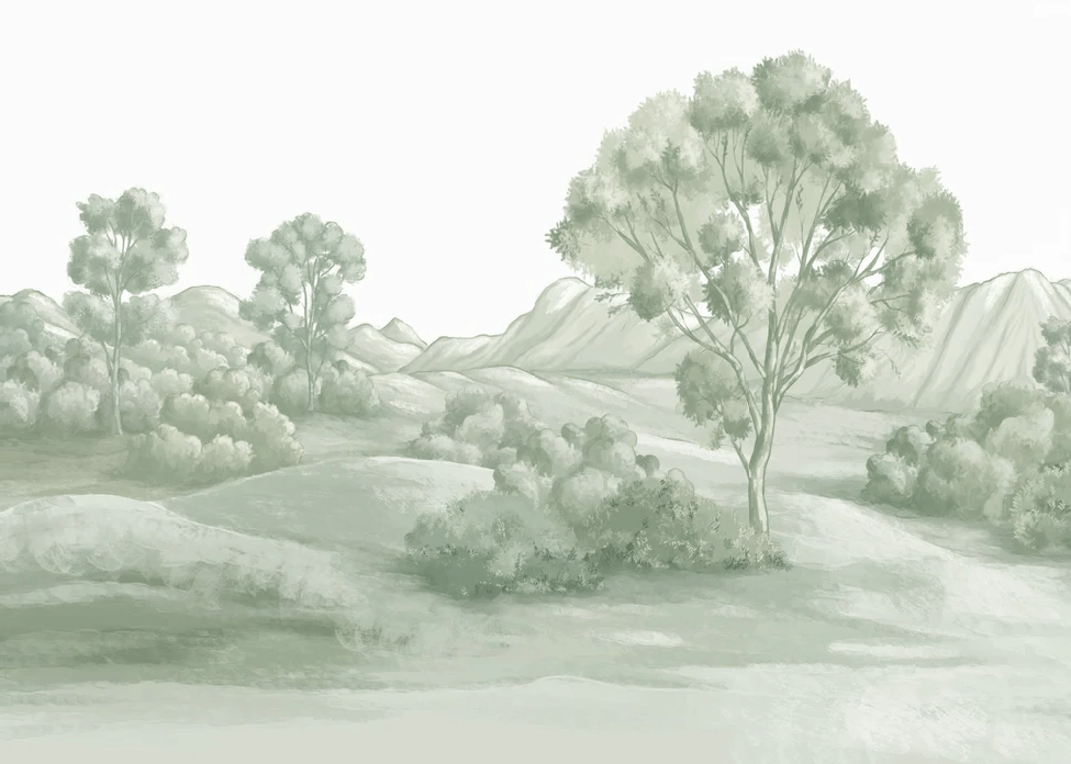 Papier peint paysage poétique vert, XXL, tendance