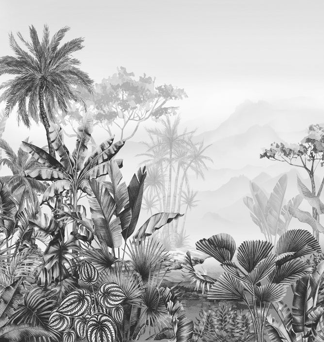Papier peint tendance tropical noir et blanc - Muralconcept