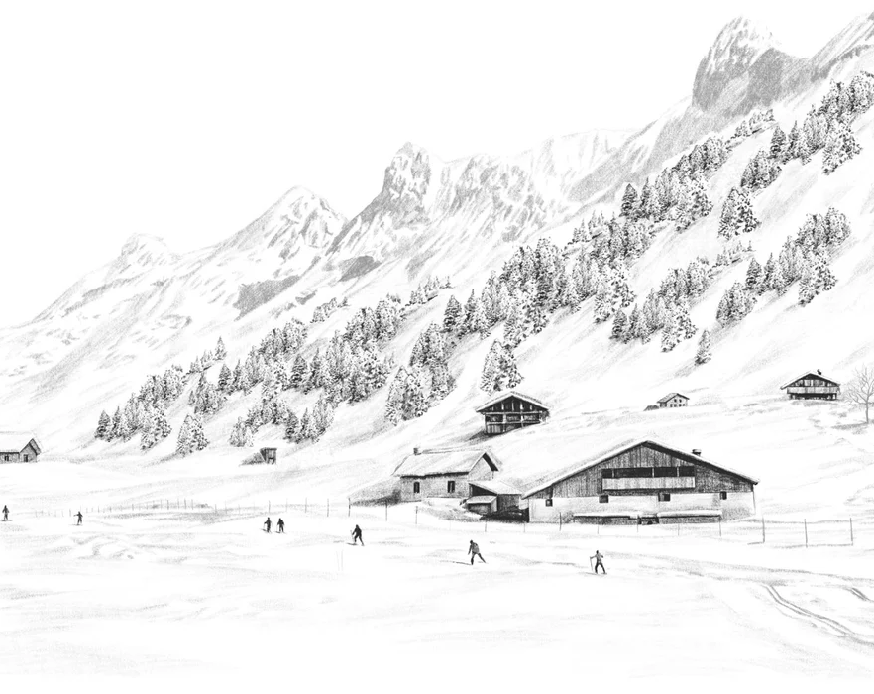 Papier peint Clusaz ski fond montagne Confins - Muralconcept