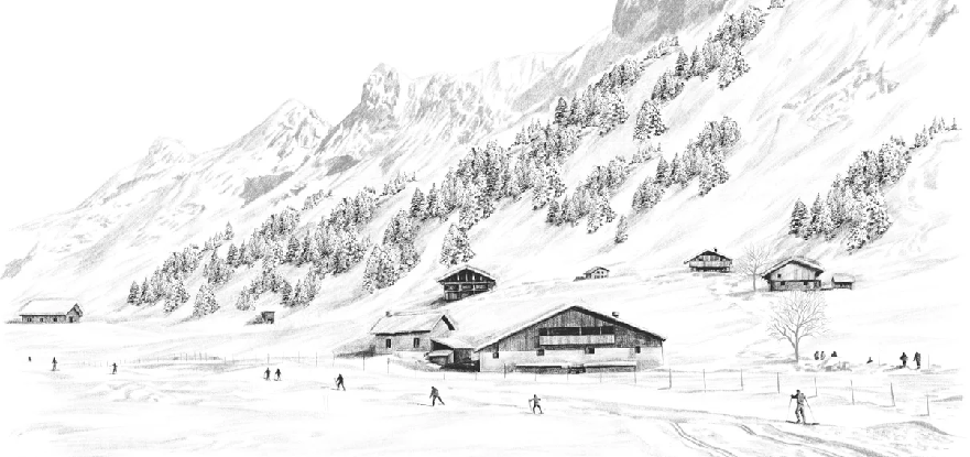 Papier peint Clusaz ski fond montagne Confins - Muralconcept