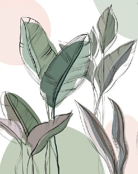 Papier peint panoramique végétal graphique vert - Muralconcept