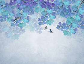 Papier peint feuille bleu - Muralconcept