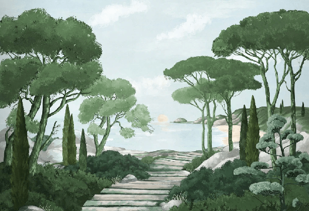 Papier peint balade dans les calanques vert - Muralconcept