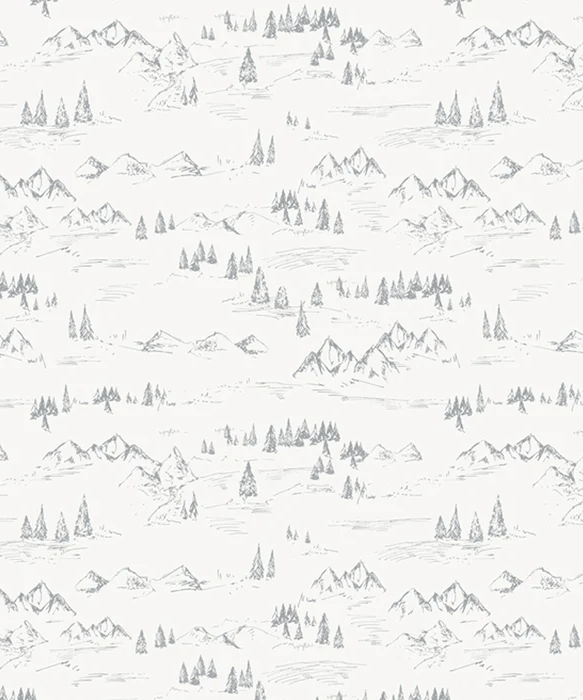 Wallpaper featuring illustration of mountains and fir trees