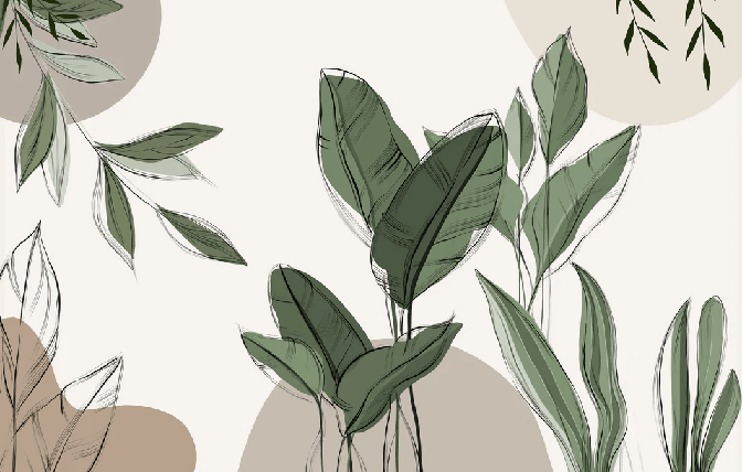Papier peint panoramique végétal graphique taupe - Muralconcept