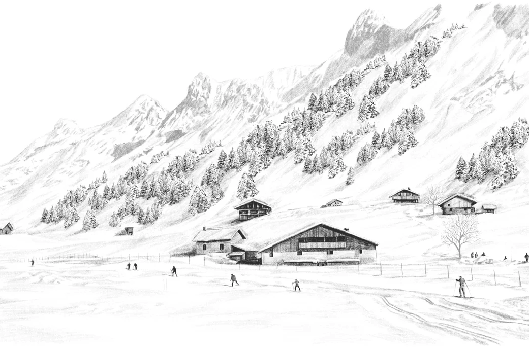 Papier peint Clusaz ski fond montagne Confins - Muralconcept
