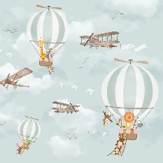 Wallpaper featuring animals in hot air balloons