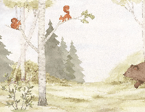 Papier peint enfant tendre ours dans la forêt - Muralconcept