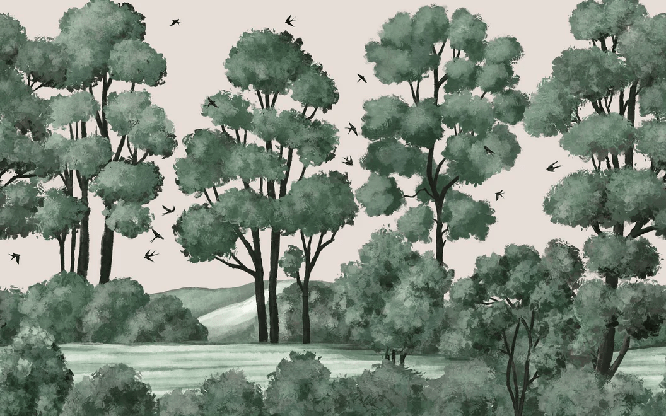 Papier peint paysage rivière forêt, XXL, tendance