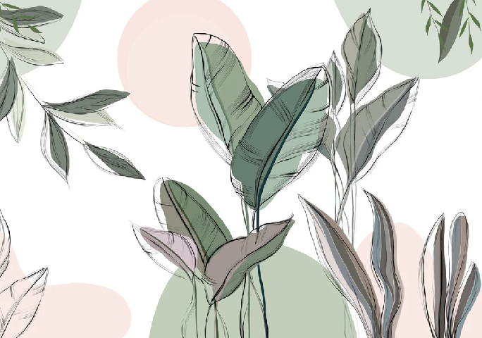 Papier peint panoramique végétal graphique vert - Muralconcept