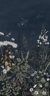 Papier peint panoramique bleu nuit floral - Muralconcept
