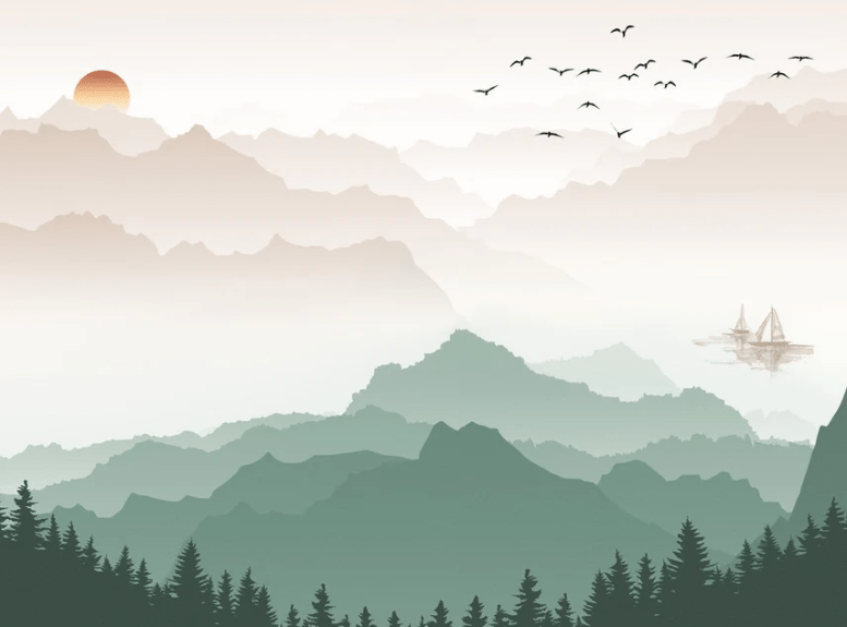 Mountain in mist wallpaper terracotta