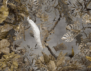 Papier peint panoramique paon blanc impérial - Muralconcept