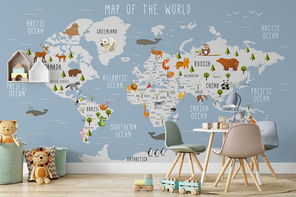 Fondo de mapa del mundo ilustrado de animales