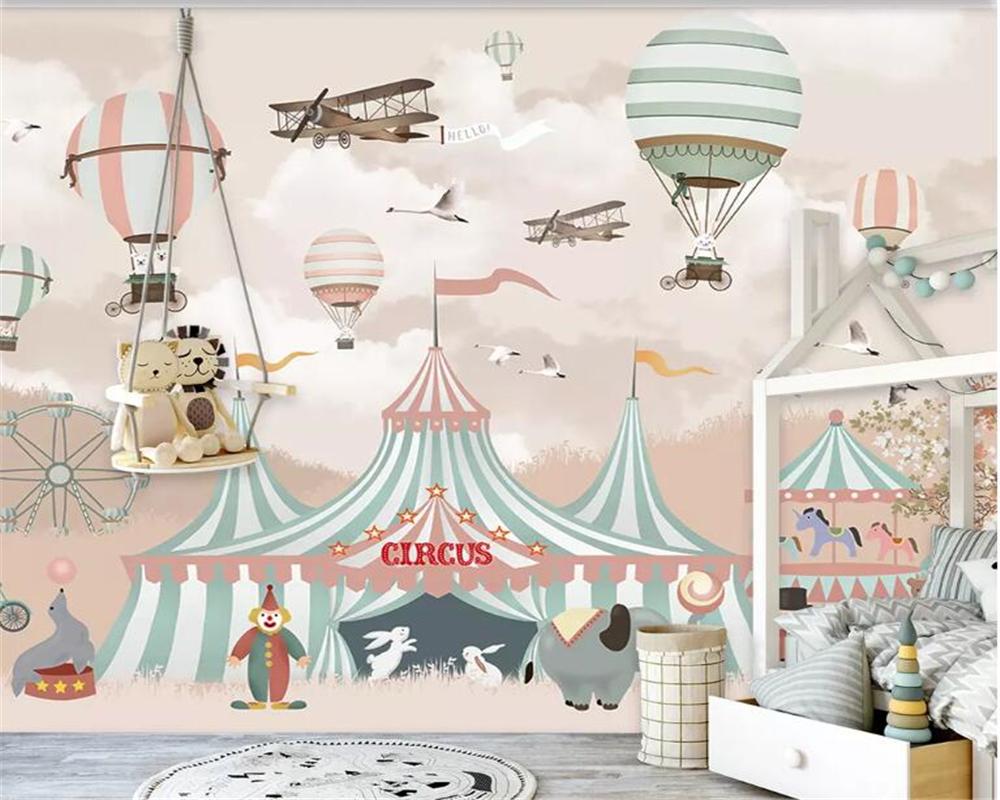 Papier peint circus animaux rose