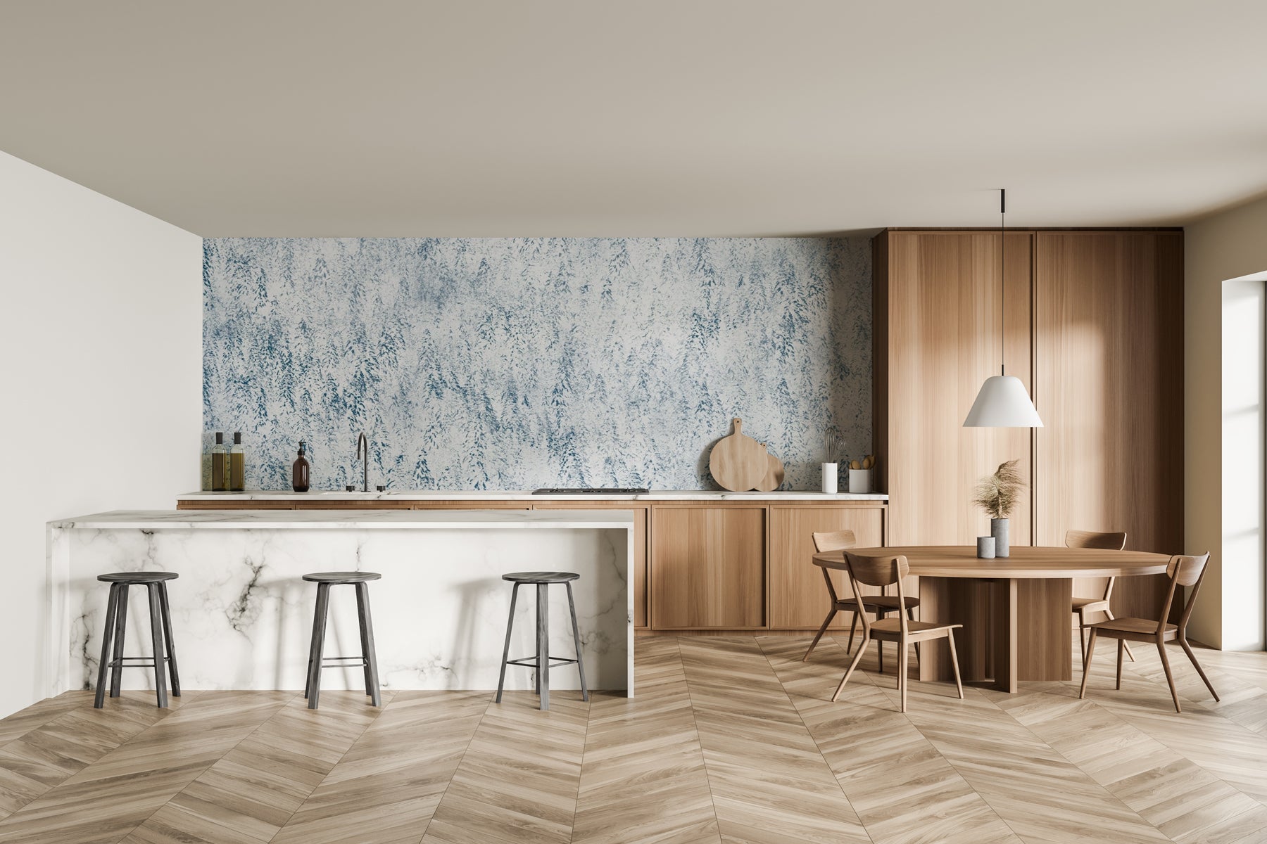 Carta da parati con design alpino Foresta nebbiosa
