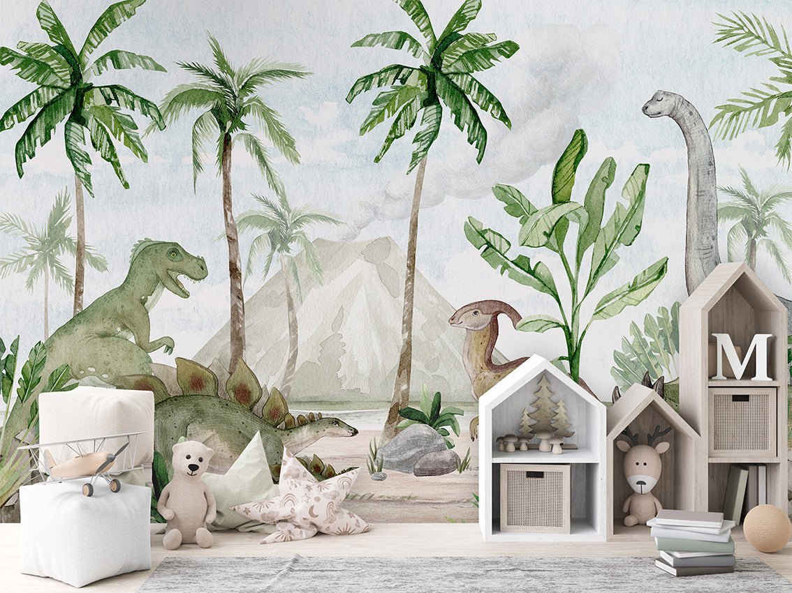 Papel pintado Acuarela bebé dinos