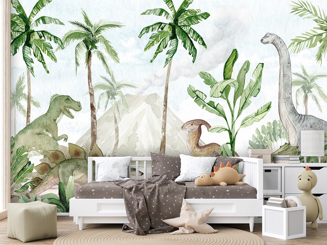 Papel pintado Acuarela bebé dinos