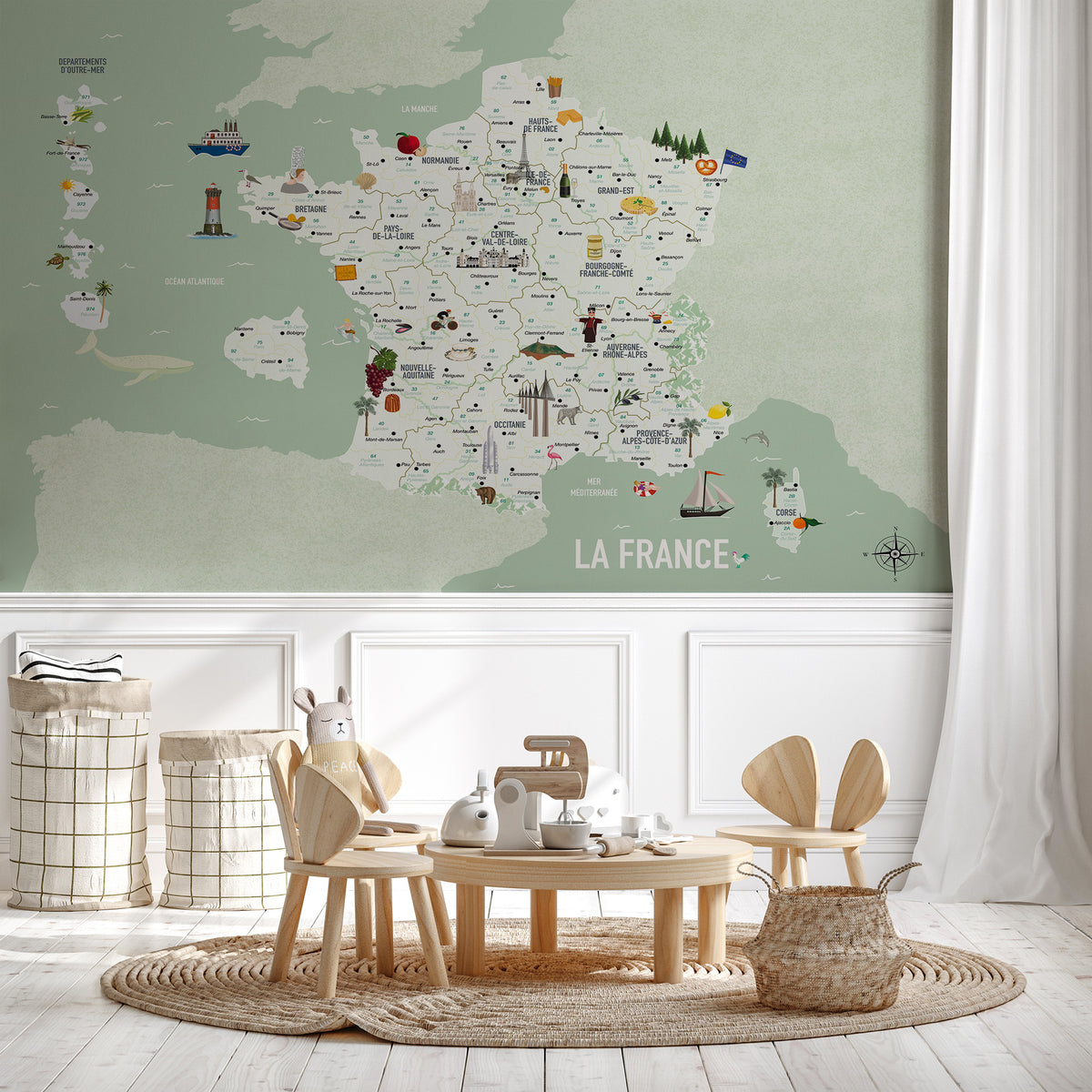 Papel pintado Mapa infantil verde de Francia