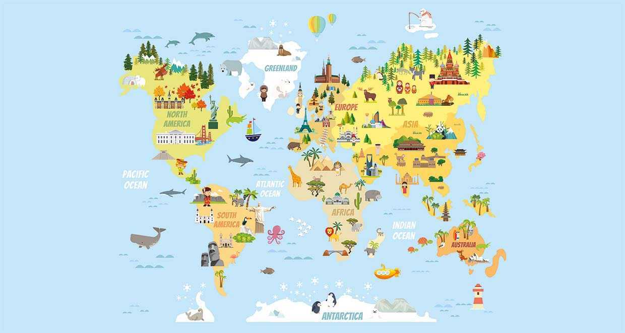 Carta da parati per la cameretta dei bambini mappemonde