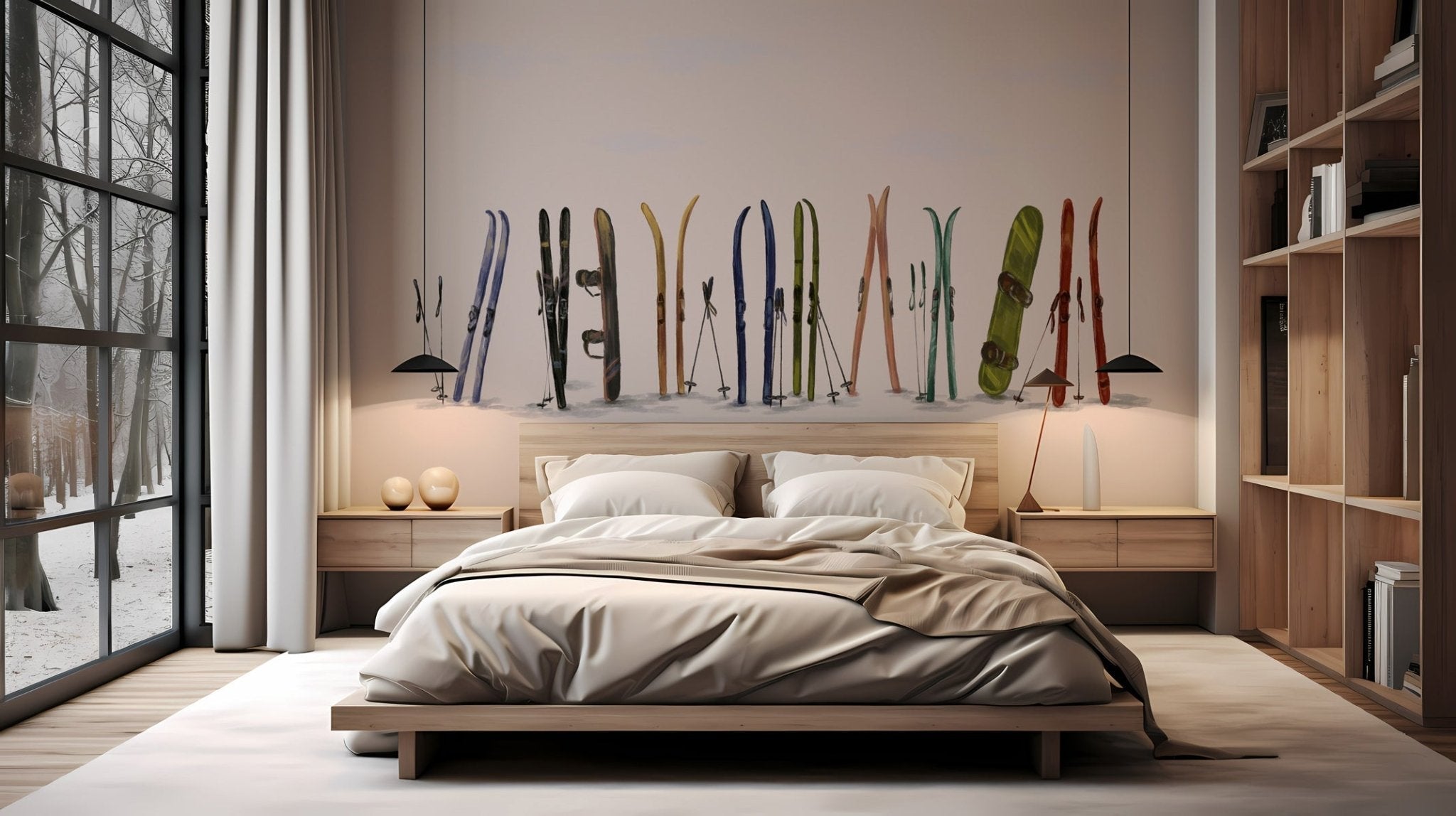 Papier peint skis colorés beige, XXL, tendance