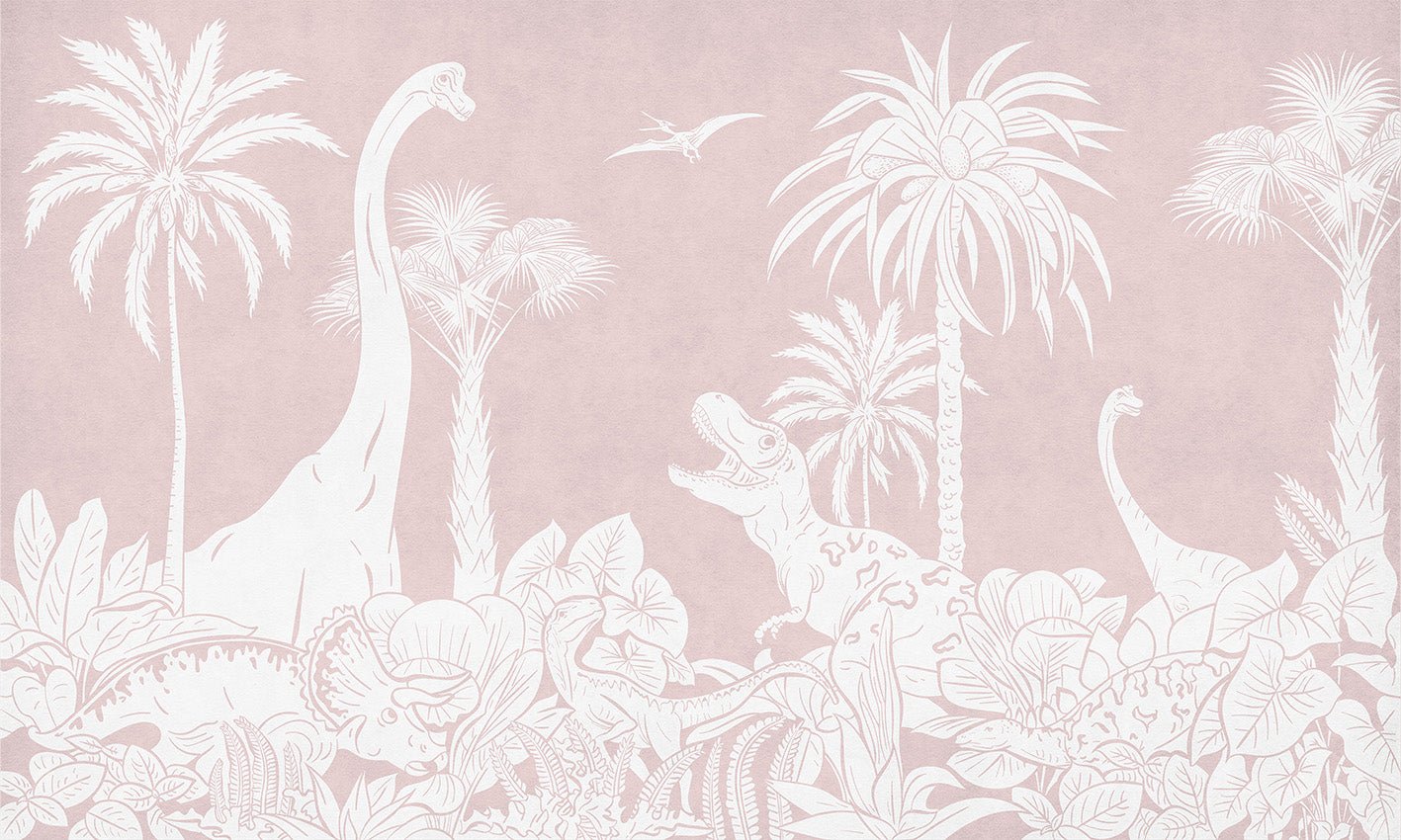 Carta da parati monocromatica rosa dinos