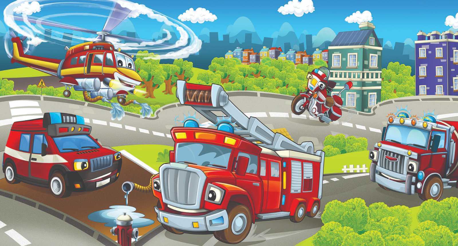 Papier peint enfant camion voiture & hélico, XXL, tendance