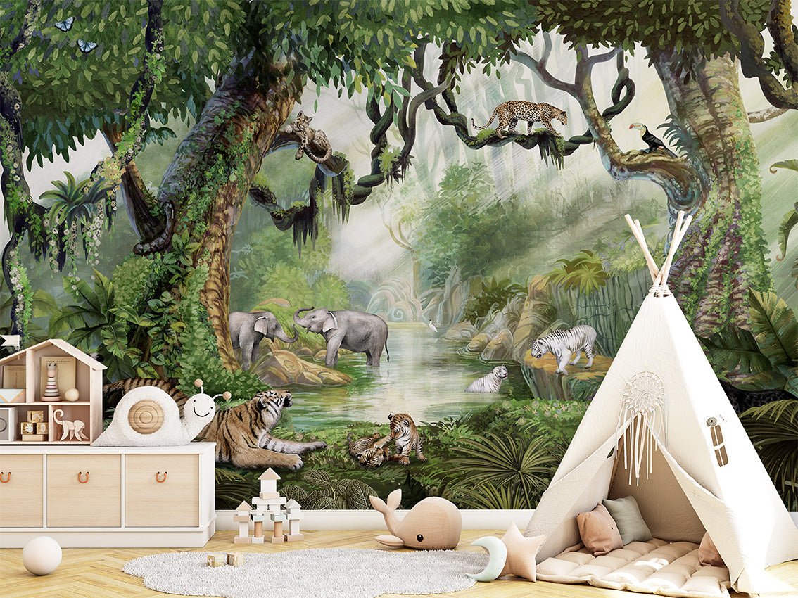 Papel pintado infantil jungla secreta