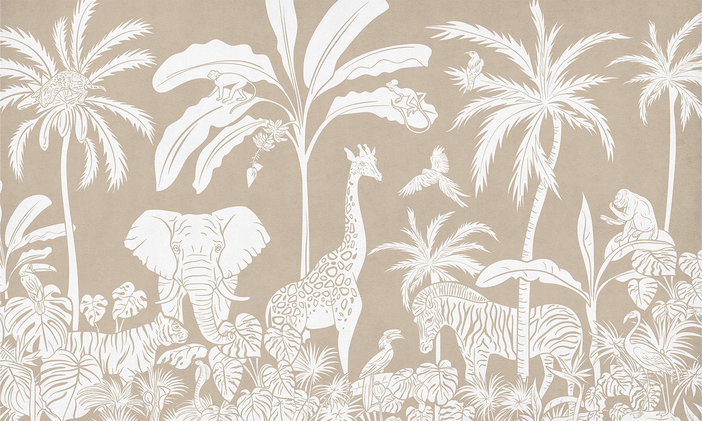 Carta da parati per bambini Safari monocromatica beige