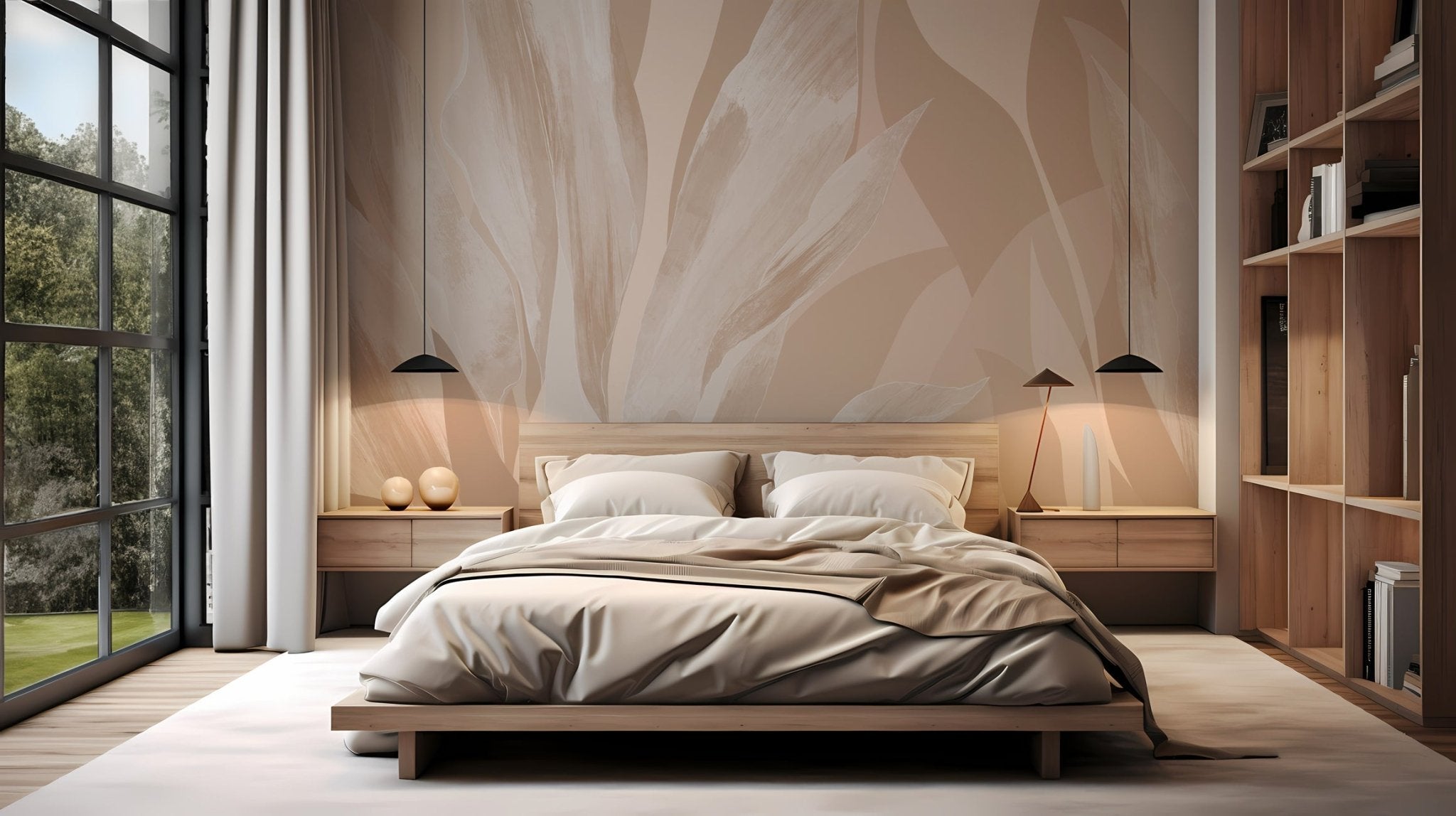 Carta da parati in tessuto floreale beige