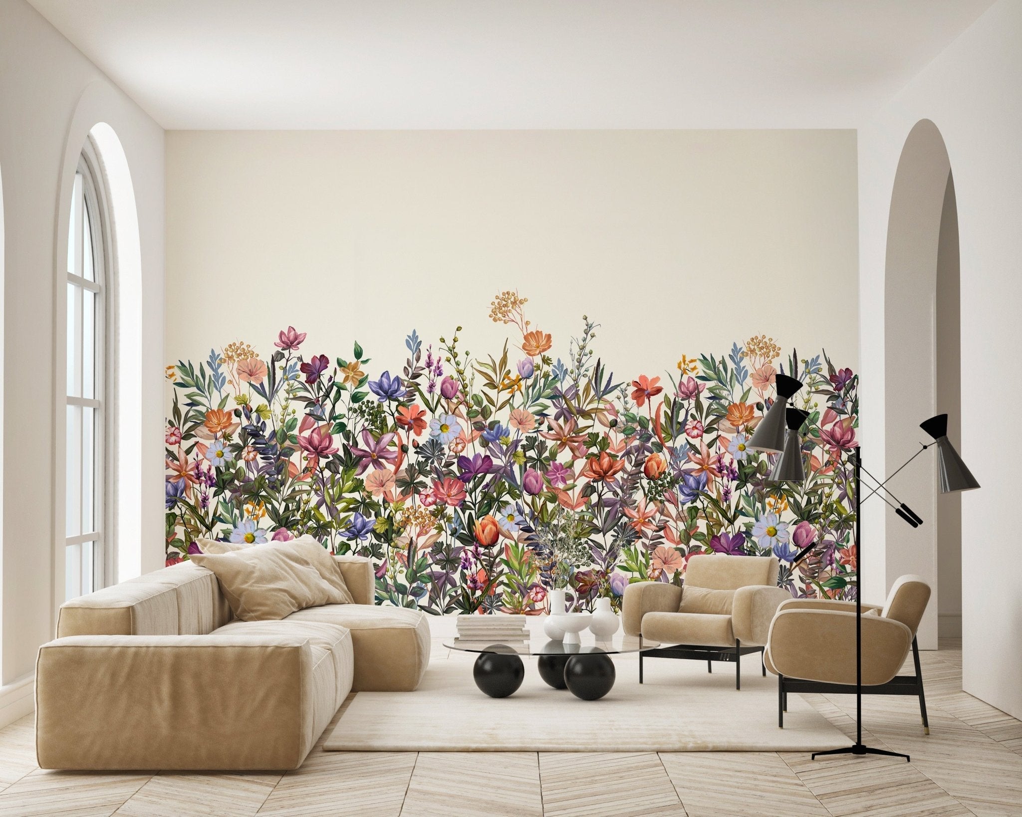 Papier peint fleurs au pinceau coloré, XXL, tendance
